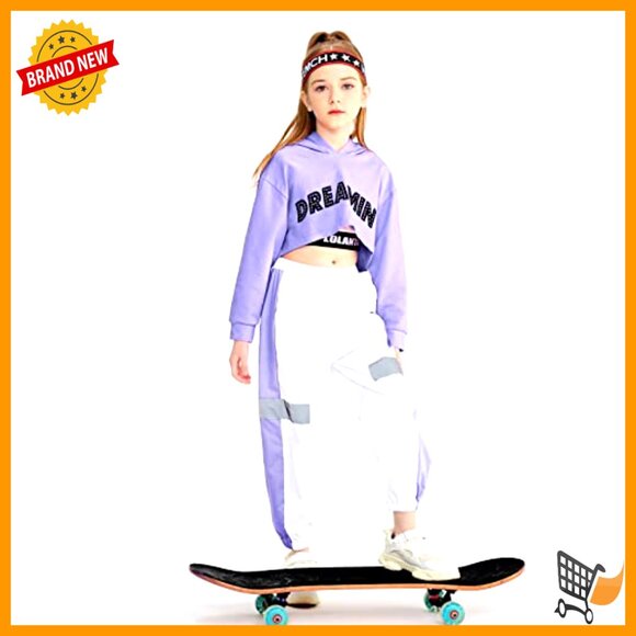 Cropped Hoodie Tank Top Jogger Pants Set Y2K Street Dance Performance Outfit - Picture 3 of 7